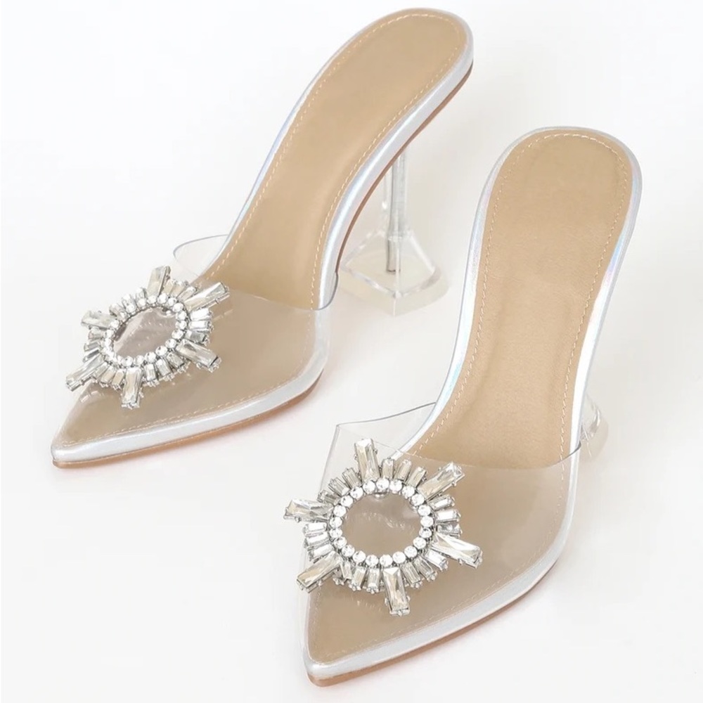 Lulus Midnight Silver Holographic Pointed-Toe Heels